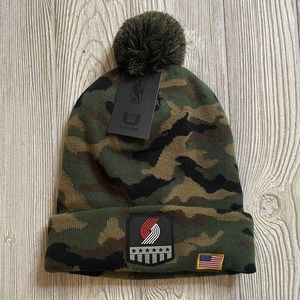 NBA Ultra Game Portland Trail Blazers Pom Winter Hat Green Camo One Size NWT